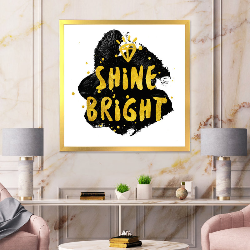 Shine Bright - art textuel sur toile, H 36 po x l 36 po x 1,5 po, Toile encadrée d'or