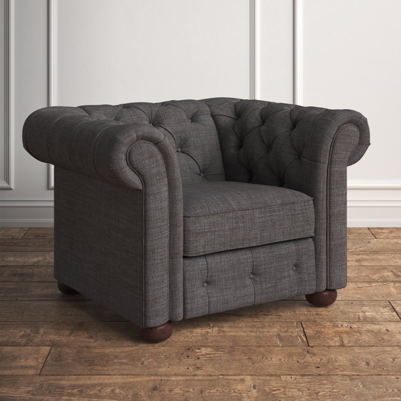 Dunn Upholstered Chesterfield Chair, Heathered Dark Gray Linen