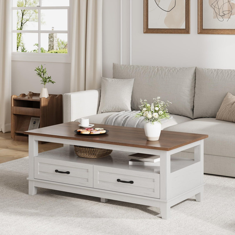 Table basse 47,24 "avec tiroirs Farmhouse, Blanc