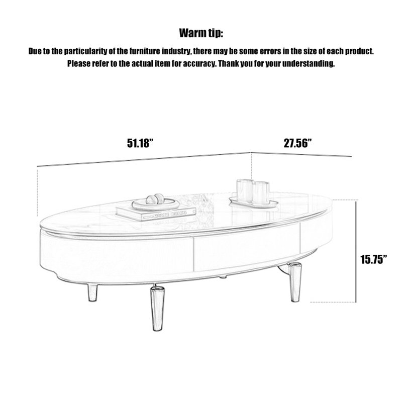 Table basse moderne minimaliste ovale en ardoise, H 15,75 po x L 51,18 po x l 27,56 po