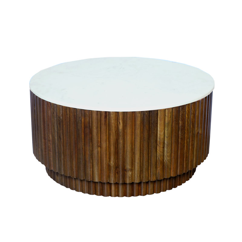 Transitional Fluted Marble Round Handmade Coffee Table