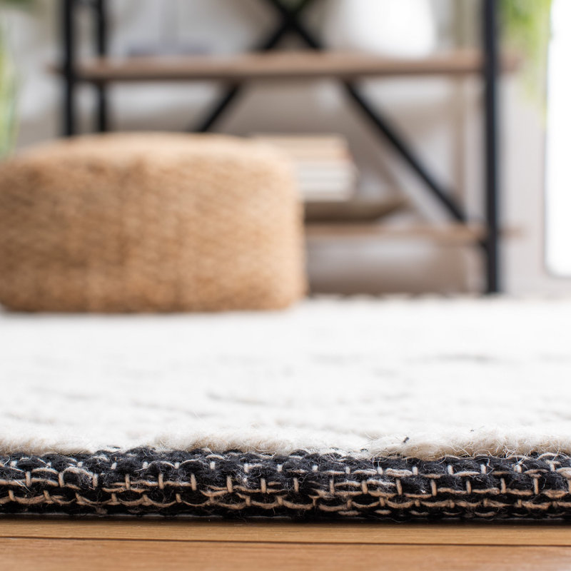Tapis ivoire / noir en laine tissé à la main Matamoros, Carré 6 pi