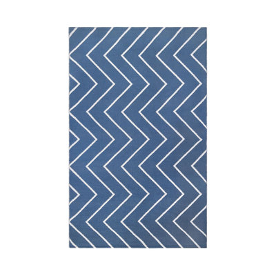 3' X 5' Navy Blue Waves Stain Resistant Indoor Outdoor Area Rug
