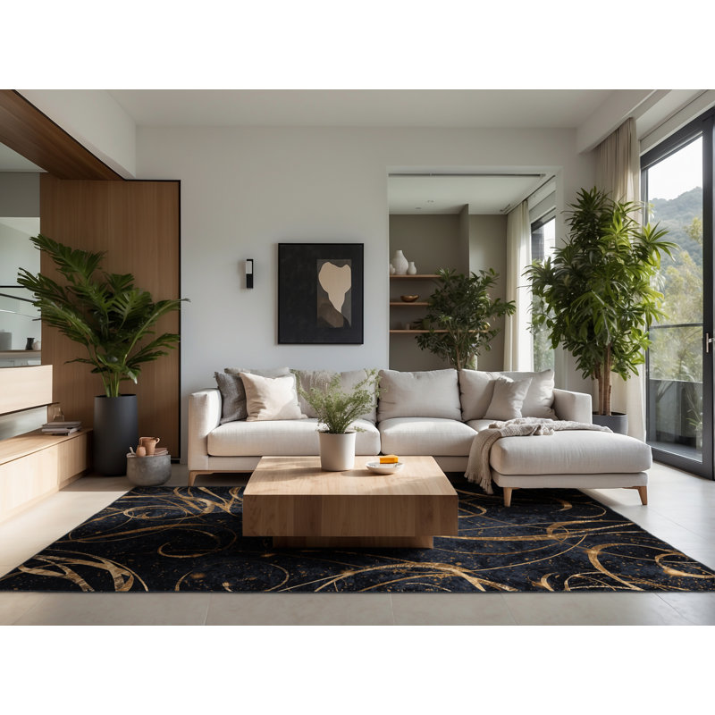 Soft Plush Fifield New Years Modern & Contemporary Abstract Area Rug in Gray – Black Binding, 5x7