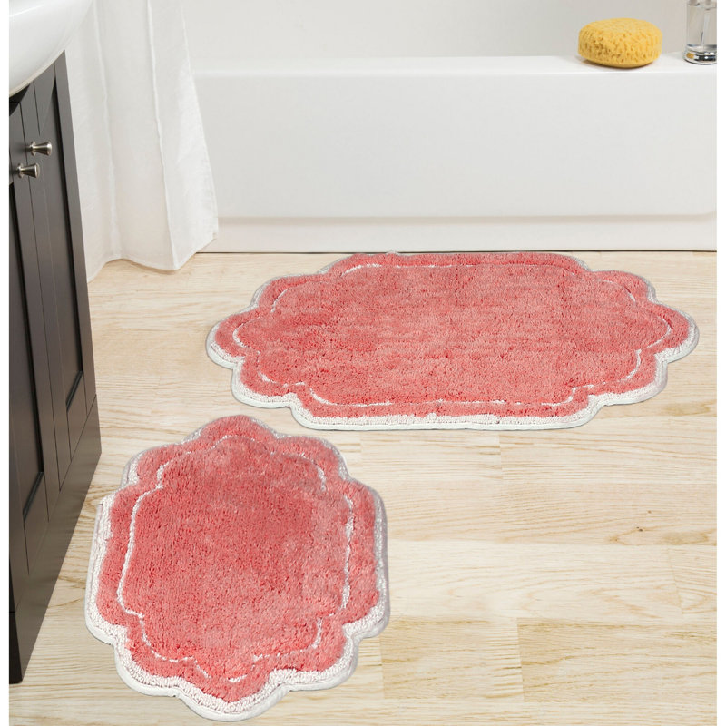Dobrinka 100% Cotton Bath Rug - 17"x24", 21"x34", Coral