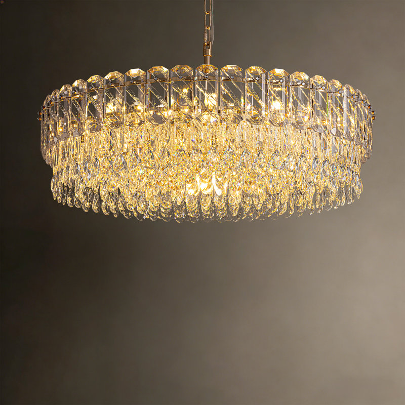 Lustre en cristal de 80 cm (31,5 po), suspension ronde à 21 lumières avec motif de cristal en cascade