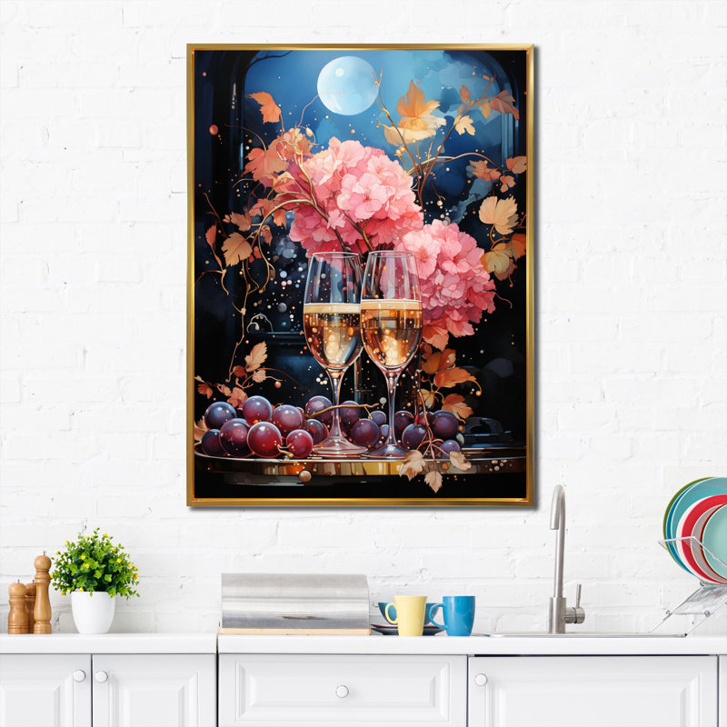 Rose champagne champagne III, reproduction d'art sur toile, Cadre flottant doré, H 40 po x l 30 po x P 1,5 po