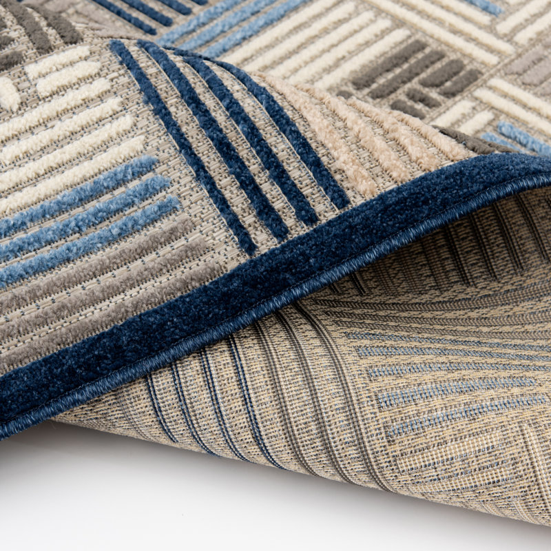 Tapis intérieur / extérieur gris / bleu Anagha, Tapis de couloir 2 pi 3 po x 7 pi 6 po