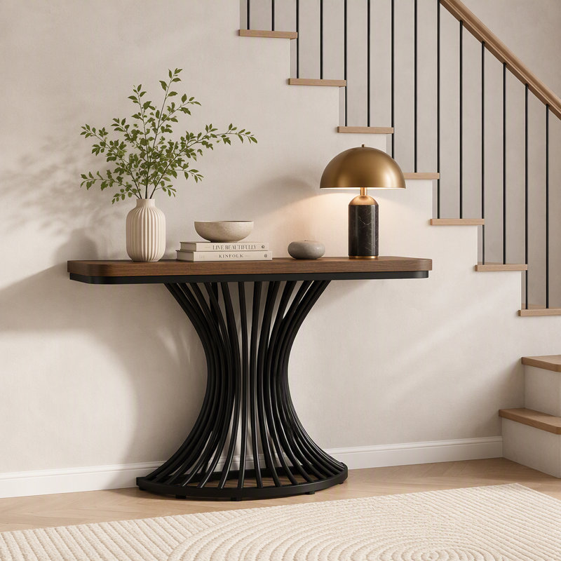 Console de 39 pouces, table d'appoint avec base géométrique en métal