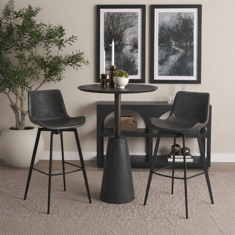 Maven Lane Victor Stool with Faux Leather Upholstery, Charcoal Black Seat/Matte Black Frame, Bar Stool (30" Seat Height)