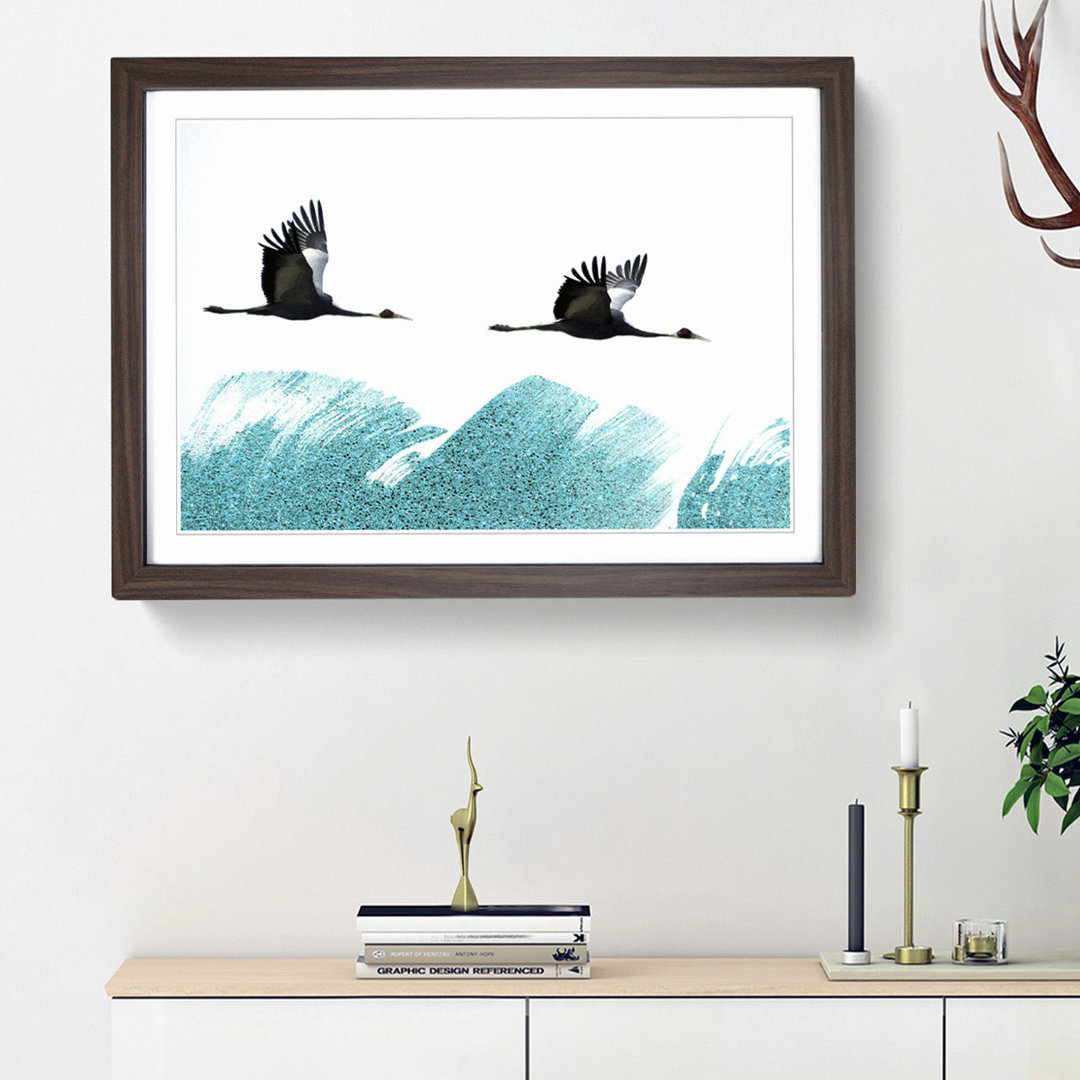 A Couple of Crane Birds Flying in Abstract - Picture Frame Painting Print