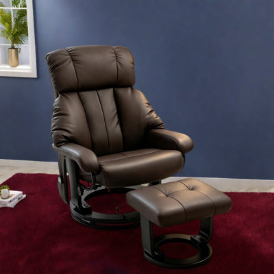 Fauteuils de massage pivotants avec repose-pieds, revêtement en cuir PU, base en bois, style cinéma moderne