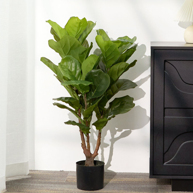 Artificial Fiddle Leaf Fig Tree With Realistic Leaves And Natural Trunk, Potted Tree 3Ft/5Ft/6Ft/7.2Ft