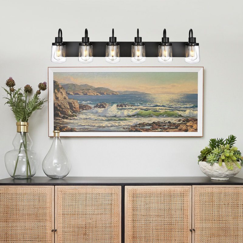 Modern 5-Light Vanity Light, Bathroom Lighting Fixture Over Mirror With Clear Glass Shade And Metal Base., Matte Black