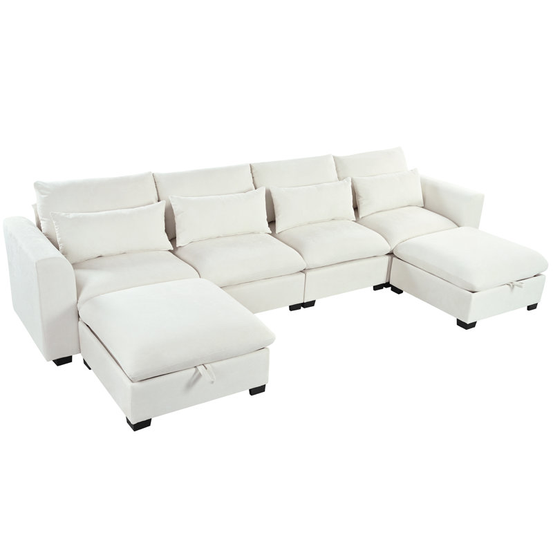 Canapé d'angle modulaire en U avec deux repose-pieds en forme de U, idéal pour les salons, les études, les cinémas maison et plus encore.