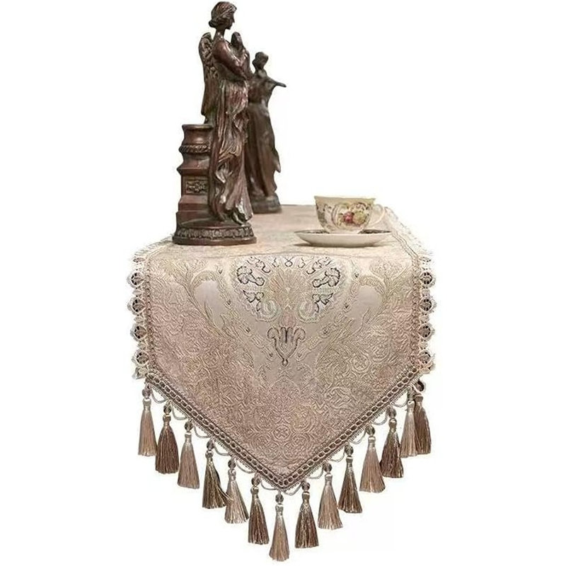 Chemin de table - Jaune - Style rétro européen à double couche de luxe pour la maison, la salle à manger, la cuisine, la commode et la décoration de fête