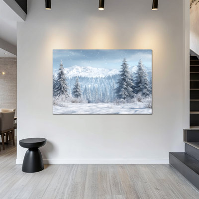 Paysage d'hiver, art mural sur toile - Scène de neige, décorations d'hiver pour salon, forêt d'hiver, estampes murales pour chambre à coucher