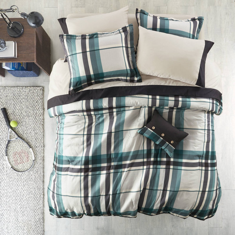 Ensemble d'édredon à carreaux avec draps, Ensemble literie pour lit simple