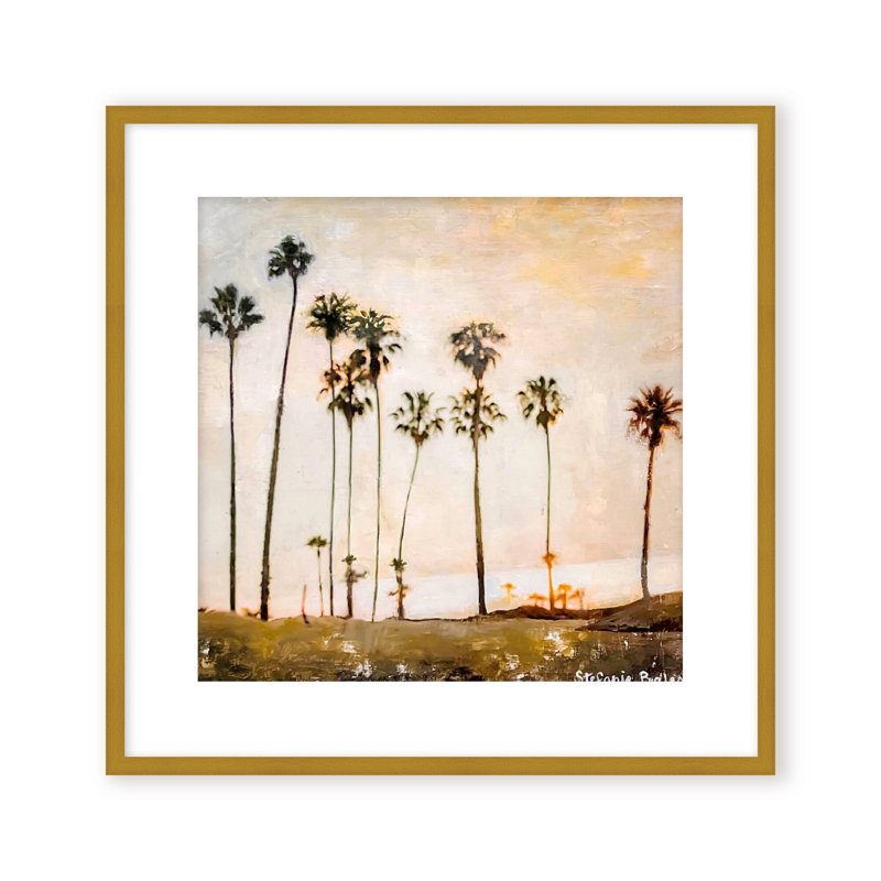 Golden Hour Glow Acrylic Painting Print, 36" H x 36" W x 1.125" D, Framed Matted Print, Gold