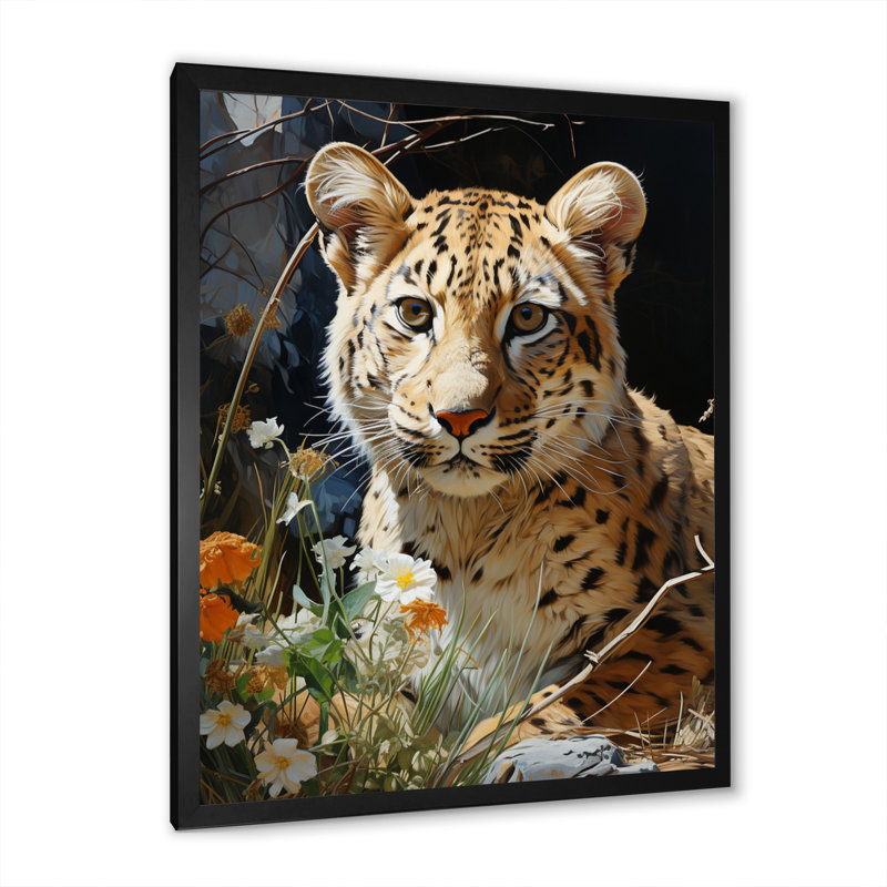 Charlonda Leopard Elegance Pastoral sur toile, H 40 po x l 30 po x P 1,5 po, Cadre photo noir
