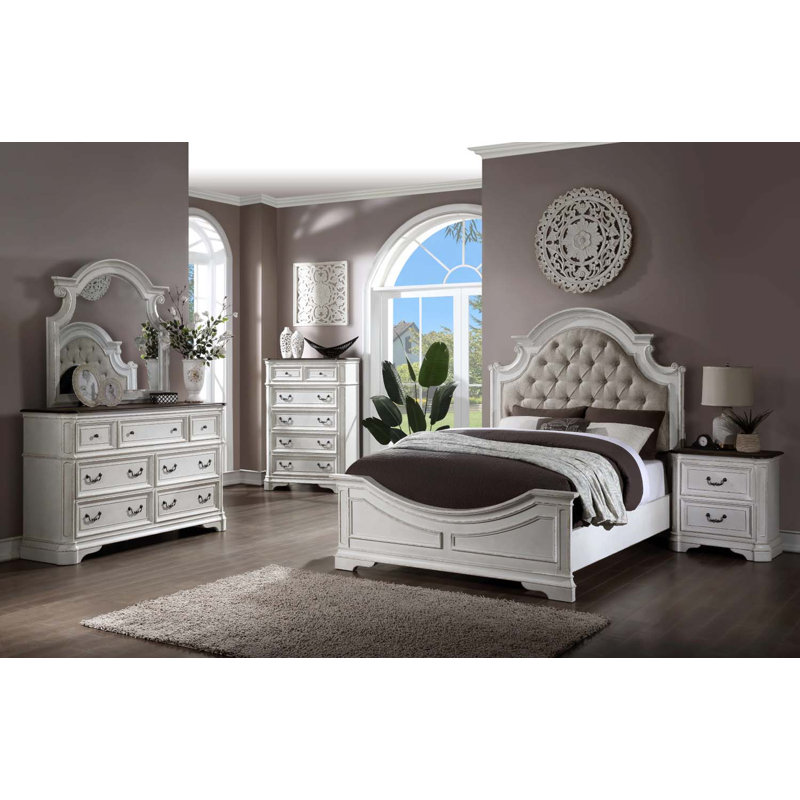 Miroir Florian 46 po x 43 po, finition blanc antique, Blanc
