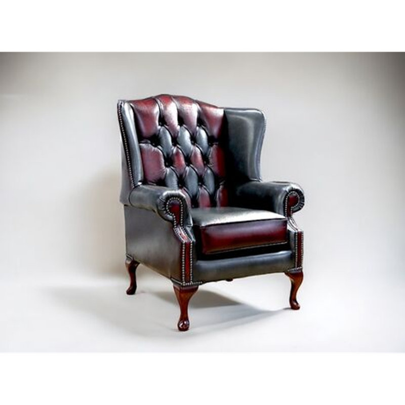 1 Seater Genuine Leather Loveseat, Red/Grey, Walnut