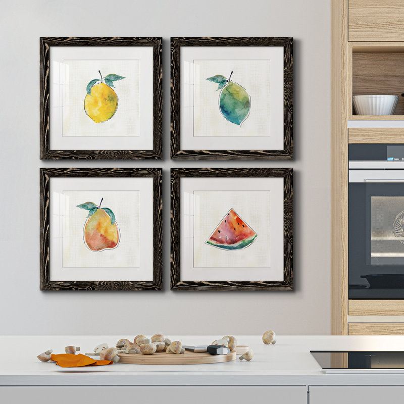Happy Lemon - ensemble de 4 peintures sur toile encadrées, Cadre noir, H 17 po x l 34 po x P 1,5 po