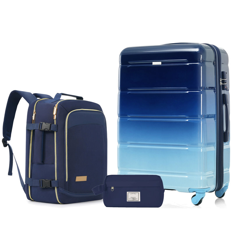 Ensemble de bagages 3 pièces : valise de 71 cm avec serrure TSA, sac de voyage et trousse de toilette étanche., Navy
