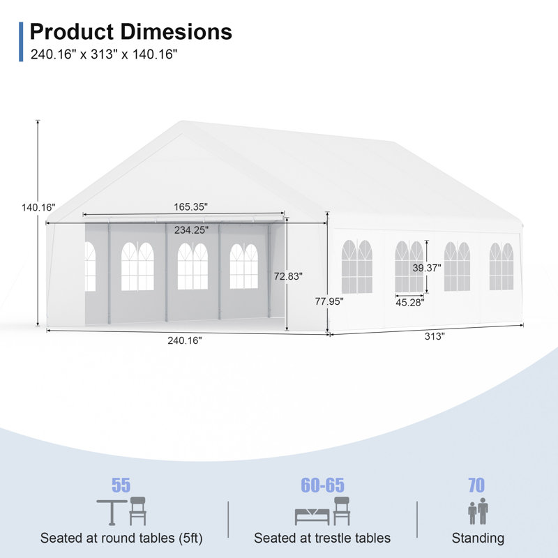 Auvent de tente Carports, 20 pi x 26 pi