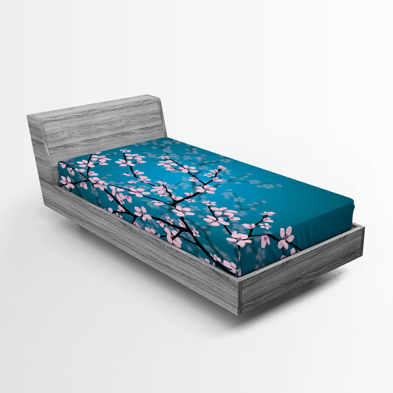 Ensemble de 2 draps-housses Ambesonne, Drap-housse simple TG, Bleu pétrole, rose pâle / floral