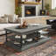 Table basse en bois 55,1 "avec pieds noirs, 2 tablettes de rangement ouvertes, table de salon moderne, gris-130087674