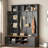 3-in-1 Hall Tree With 6 Hooks, Bench, Left Cabinet With Adjustable Shelves And Open Compartments-1104307867