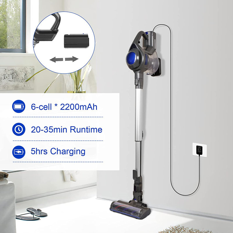 L'aspirateur-balai sans sac Scanlon se transforme en aspirateur portatif, Bleu