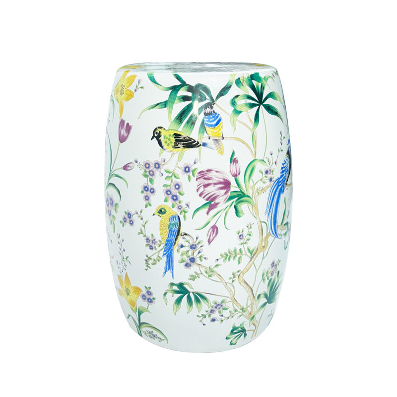 Tabouret circulaire en céramique à motif floral, Jaune