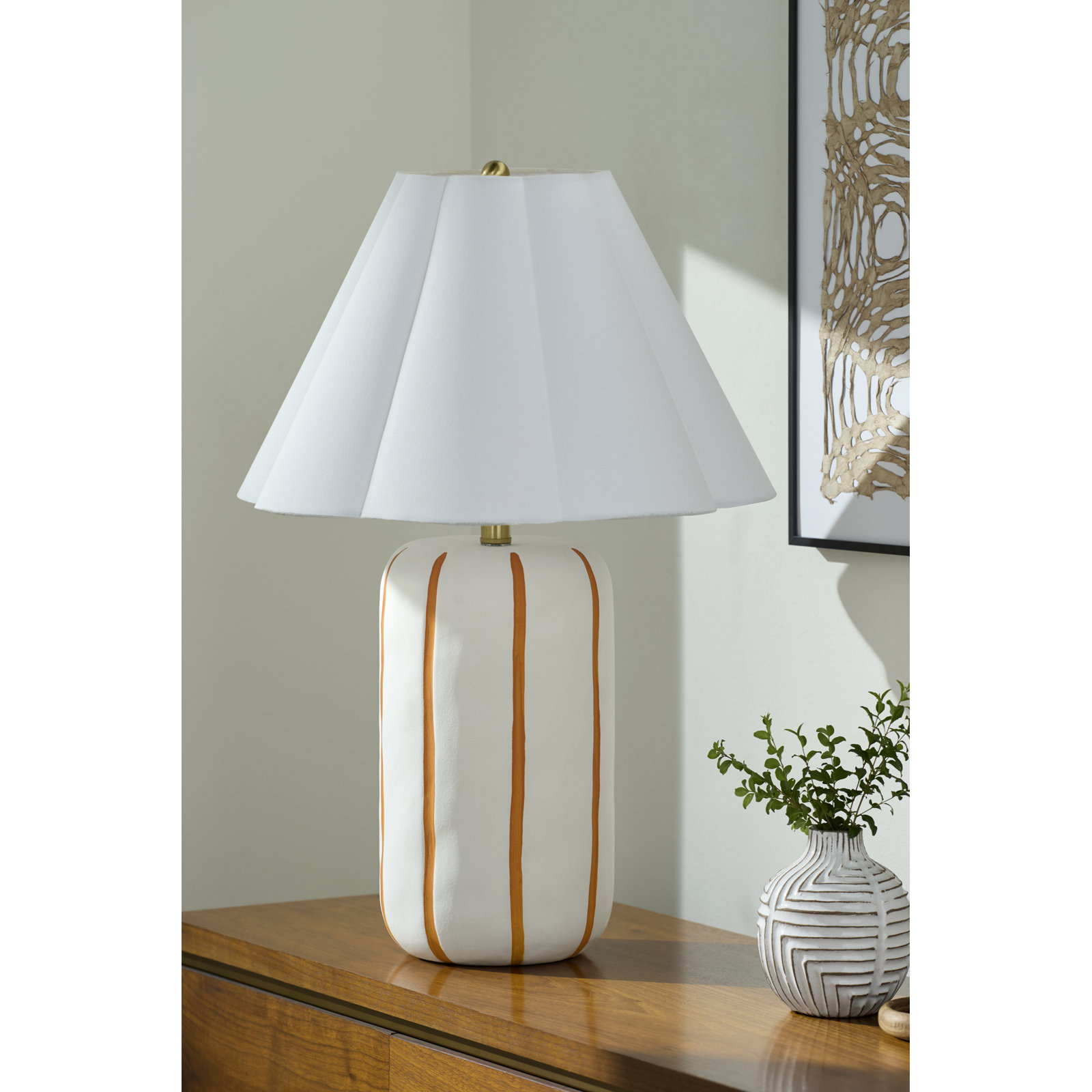 Ceramic Table Lamp, Orange, 25"H x 18"W x 18"D