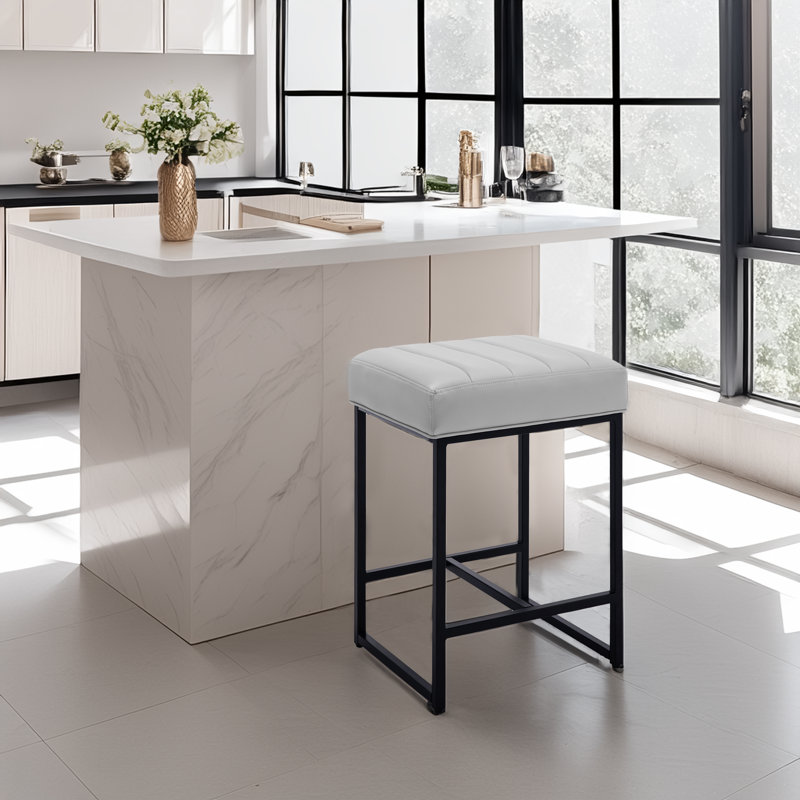 Vionna Upholstered Counter Stool with Metal Frame, Light Gray, 1, Counter Stool (25.5" Seat Height)