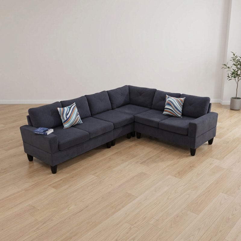 Canapé modulaire en L gris foncé, canapé d'angle réversible 6 places avec 2 coussins décoratifs pour le salon