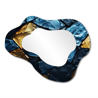 Blue and gold marble Mosaic tiles  - Tile Cloud Decorative Wall Mirror, Blue Asymmetrical Large Mirror, Printed Metal Art