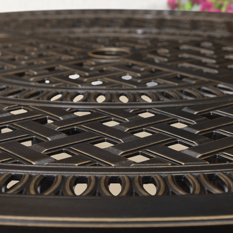 Arelli Round Metal Outdoor Dining Table With Umbrella Hole , 47.24'' in. W 47.24'' in. D