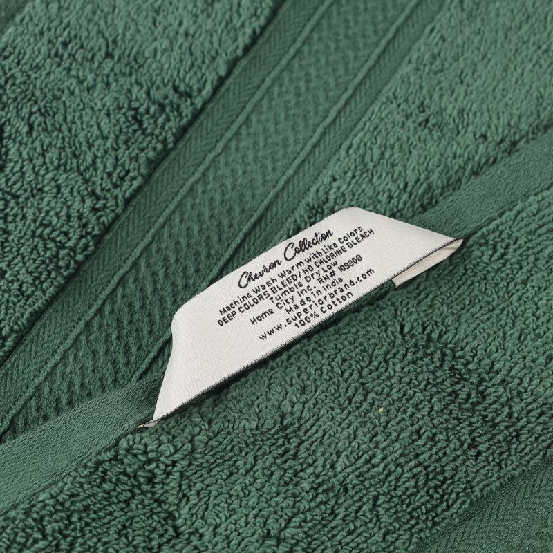 Telemanus Chevron Zero Twist Solid and Jacquard Cotton Bath Sheet, Forest Green