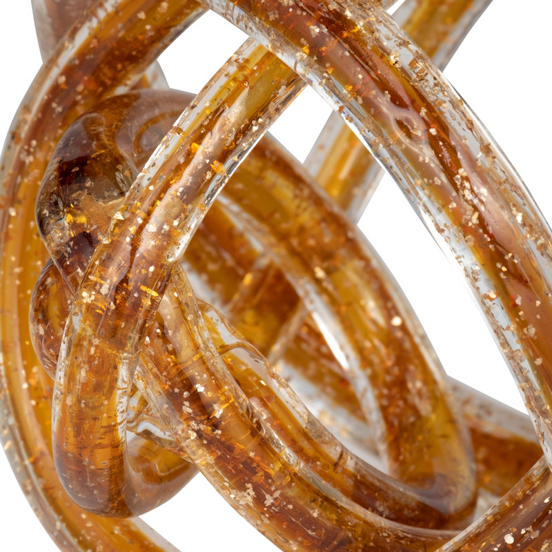 Decorative Sculpture Glass Intertwined Loop Design with Embedded Sparkle for Glam Style Accent Display., 6" H x 6" W x 6" D