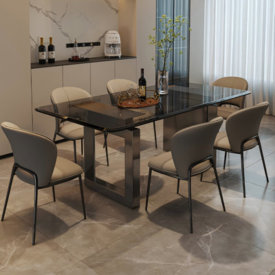 Tempered glass Stainless Steel black Dining Table