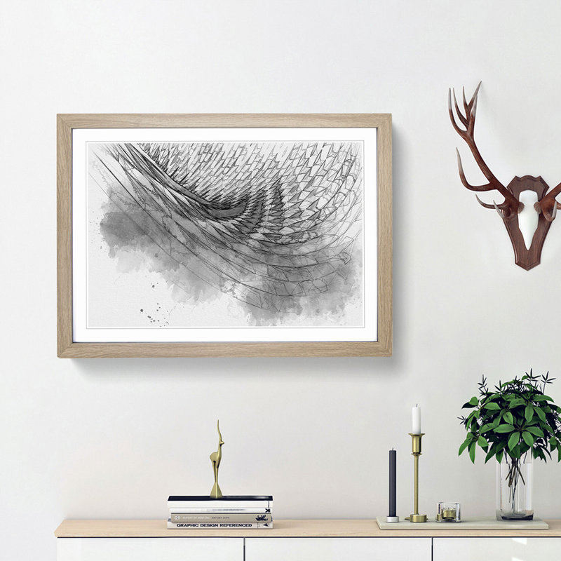 Architecture Sketch Vol.7 in Abstract - Picture Frame Graphic Art Print, 62cm H x 87cm W x 2cm D, Oak Framed