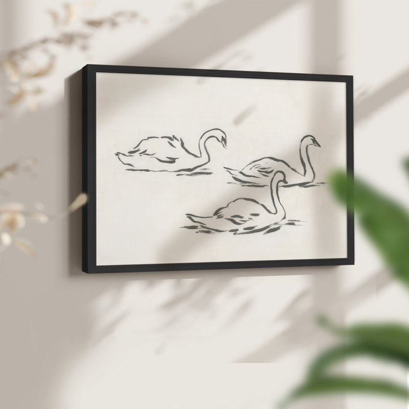 Swan Sketch II -Framed Print - Restickable, H 8 po x l 10 po, Noir, noir, noir, noir