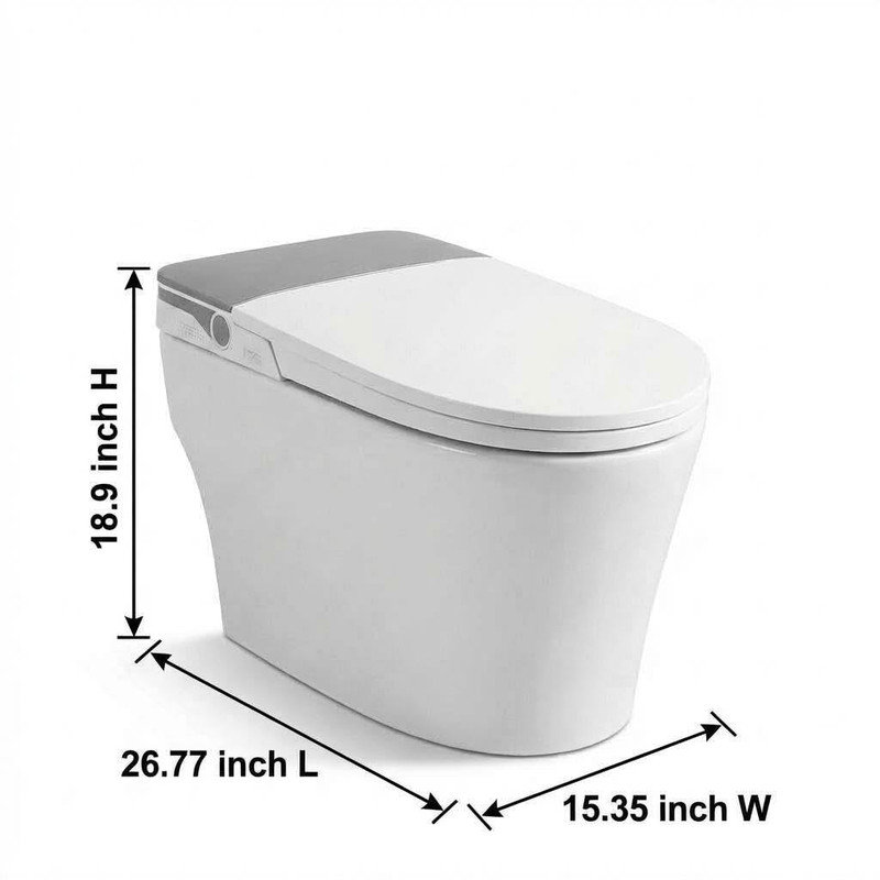 Toilette ADA Smart Bidet avec réservoir intégré, siège chauffant, eau chaude instantanée, capteur de pied à chasse d'eau et affichage à DEL