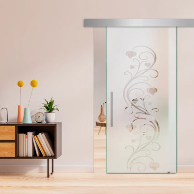 Frameless Glass Sliding Barn Door with Frosted Modern Design + Hardware Kit (Semi-Private)