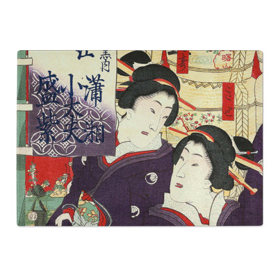 Tempered Glass Two Geishas by Toyohara Kunichika Chopping Board