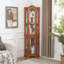 Vitrine de coin lumineuse avec portes et tablettes en verre trempé - rangement élégant en chêne pour le décor du salon et de la chambre à coucher-315110754