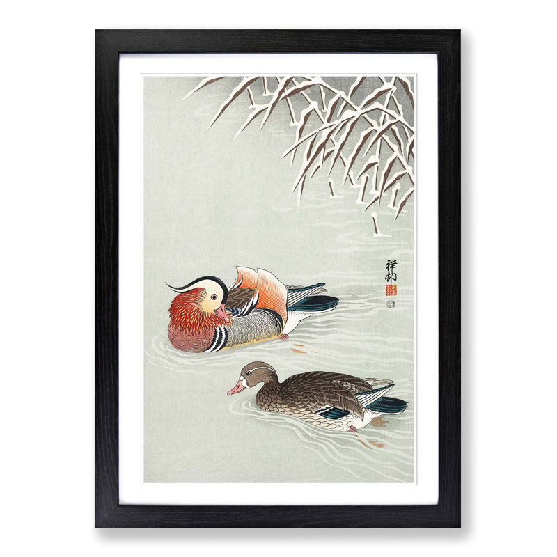 Mandarin Ducks by Ohara Koson - Picture Frame Painting Print on MDF, 91cm H x 60cm W x 2cm D, Black