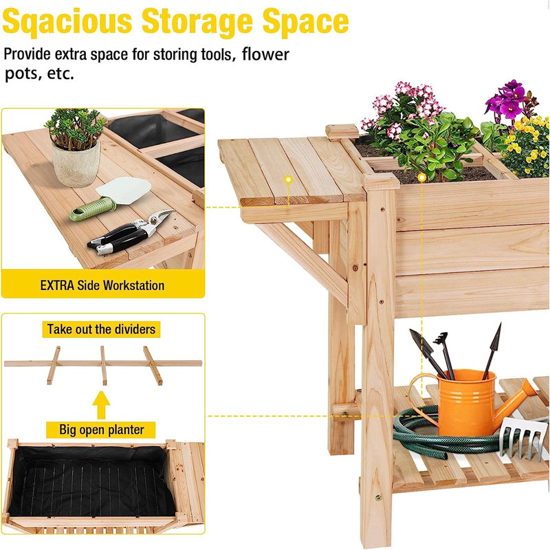 Wood Elevated Planter, Natural